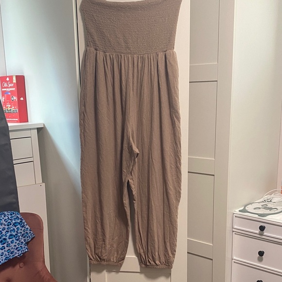 American Eagle Outfitters Pants - Xl American Eagle Outfitters Strapless Tan Jumpsuit